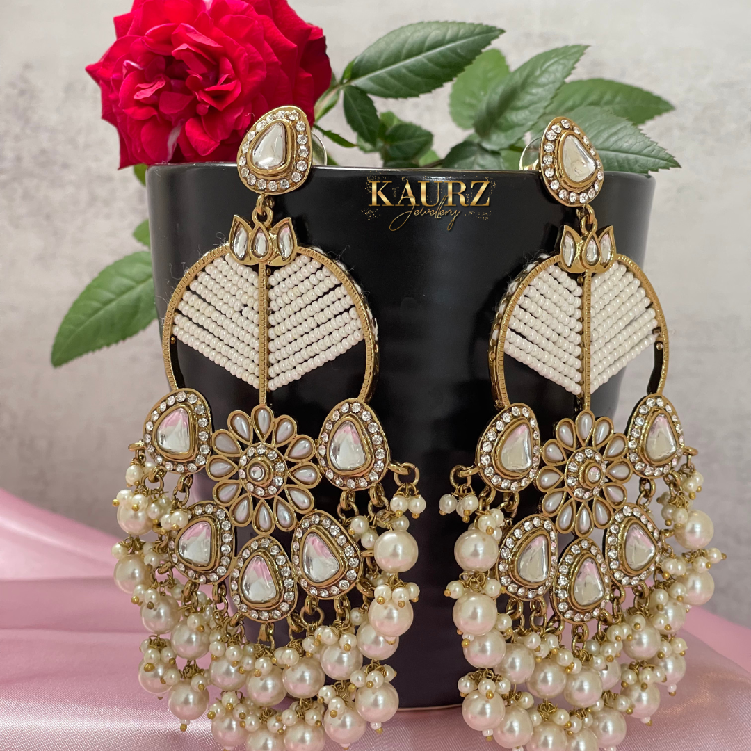 Ivory Pearl Kundan Chandbalis