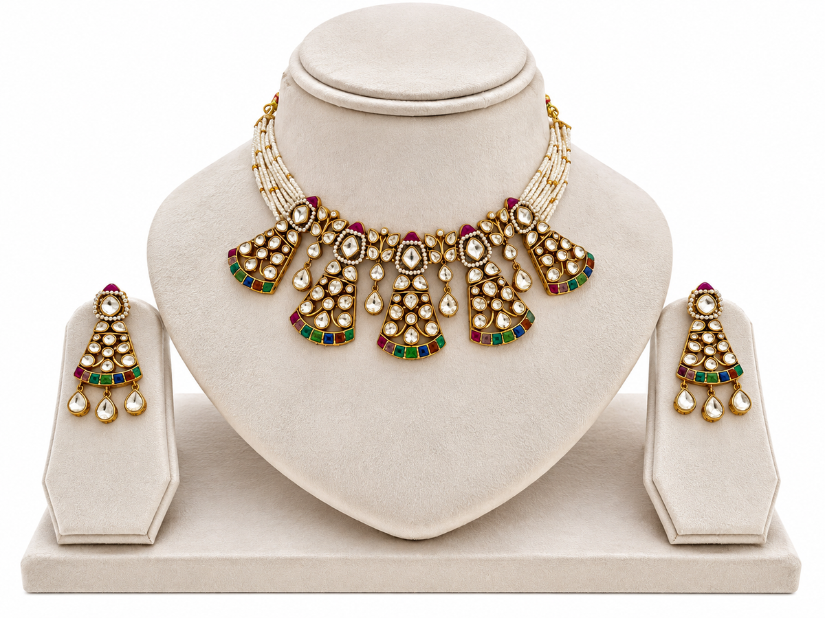 Phulkari Kundan set