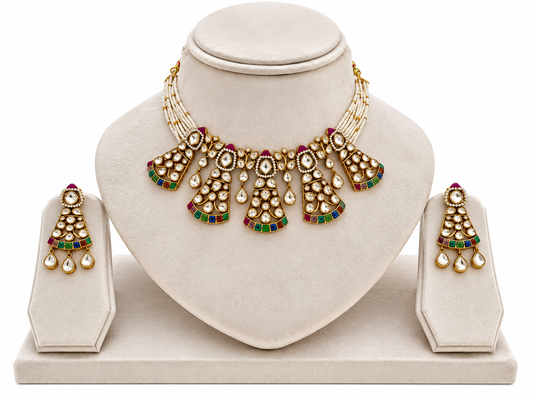 Phulkari Kundan set