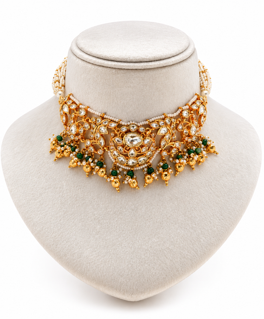 Patola Green Kundan set
