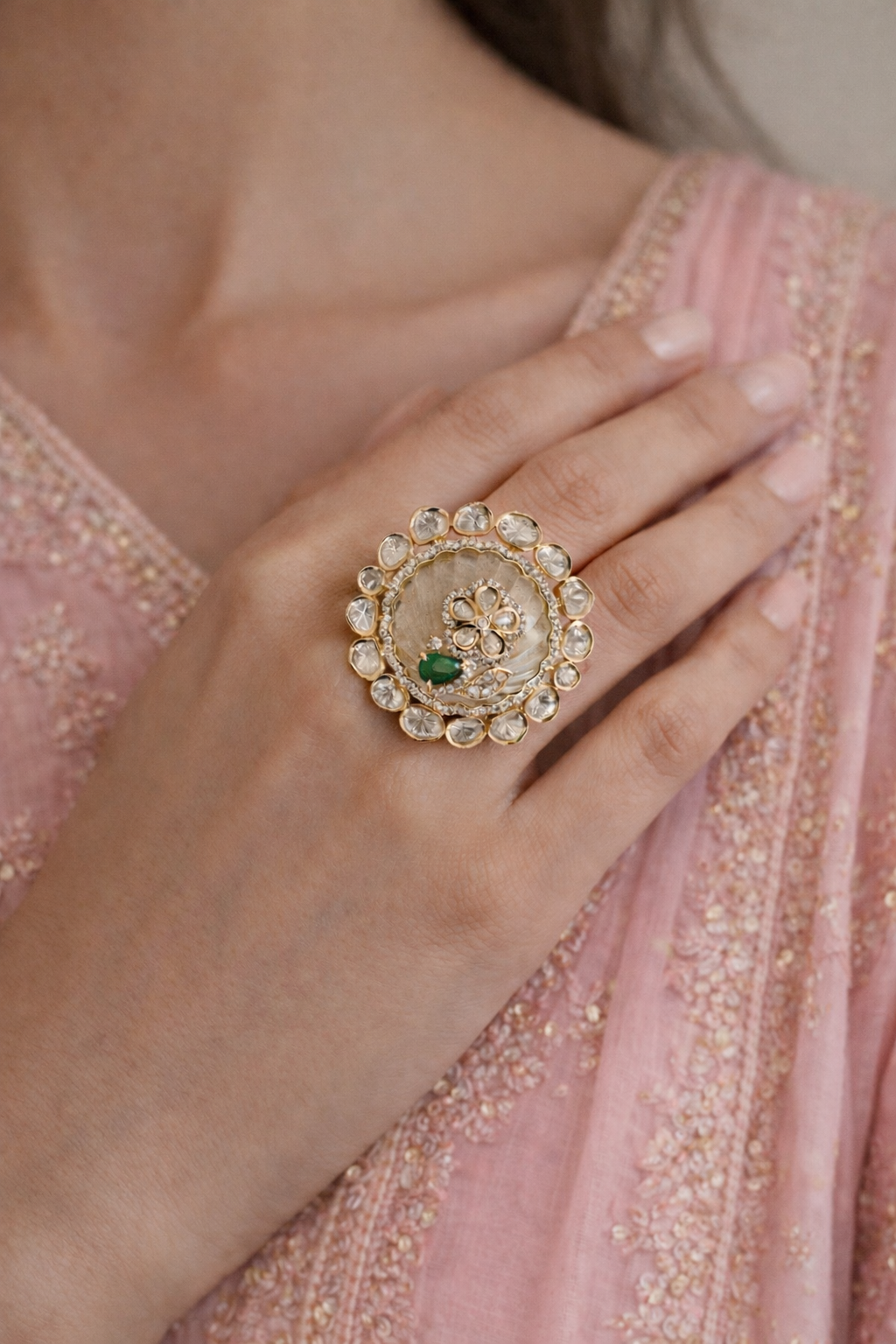 Emerald Rajkumari Polki Ring