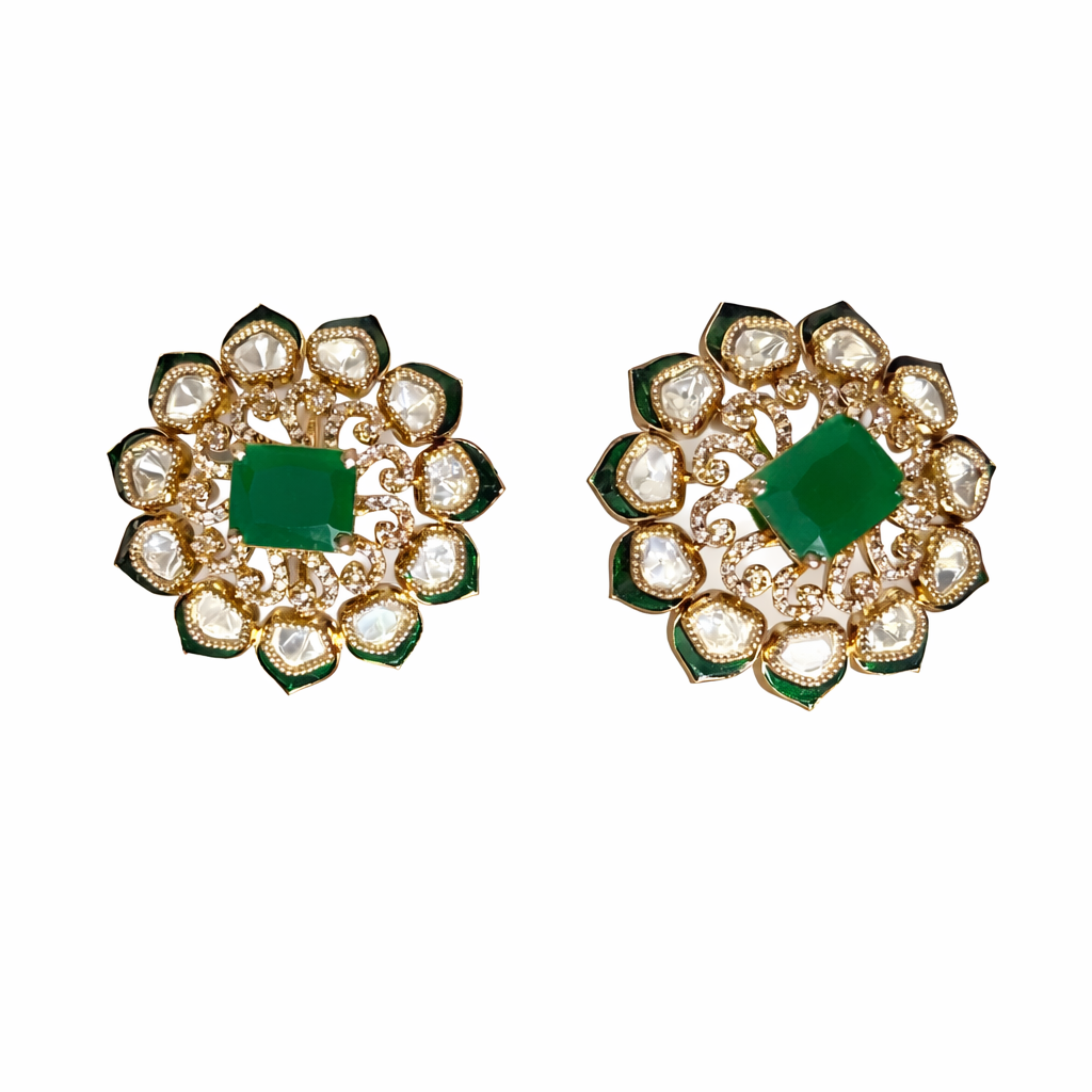 Meenakari Emerald Studs