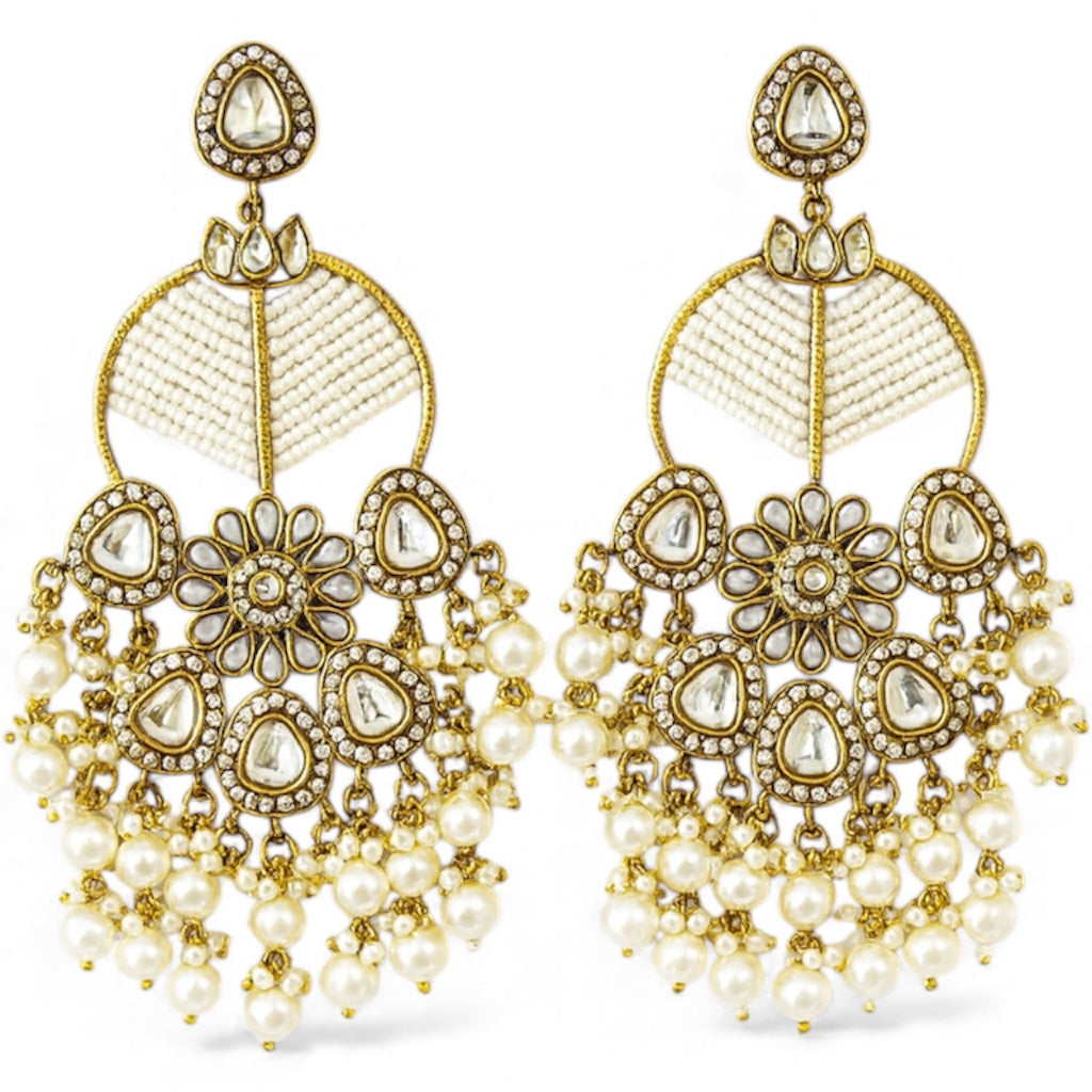 Ivory Pearl Kundan Chandbalis